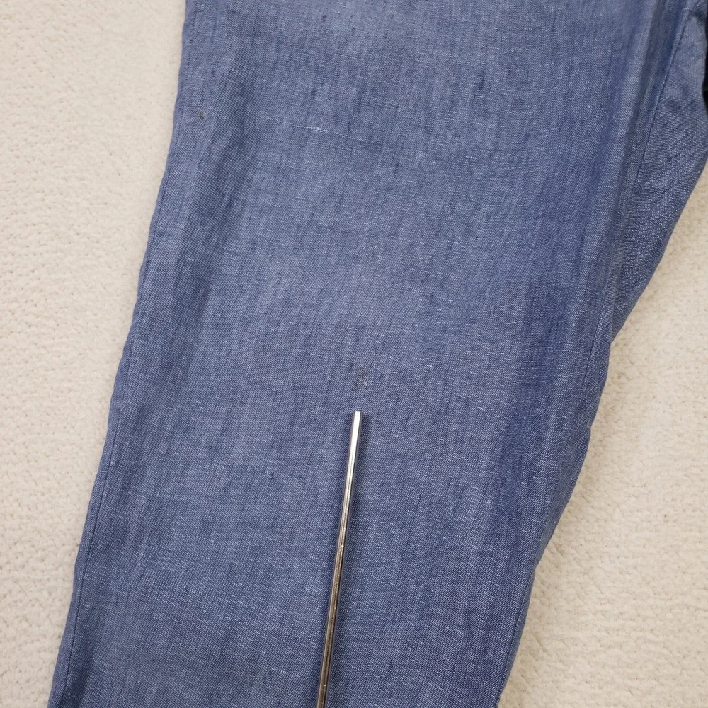 Tommy Hilfiger Dress Pants Men 32x32 Blue 100% Linen Flat Front Trousers Raw Hem